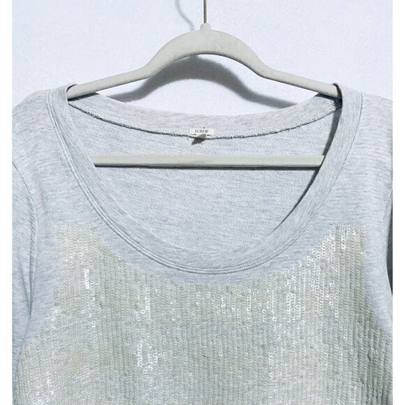 J Crew Sweatshirt Sweater Womens Large Sequin Embellished Long Sleeve Gray - Picture 2 of 7